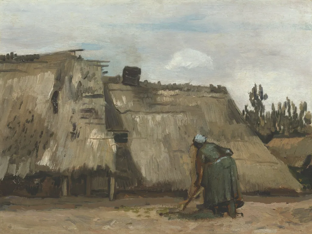 A Peasant Woman Digging in Front of Her Cottage, by Vincent van Gogh, oil, 1885