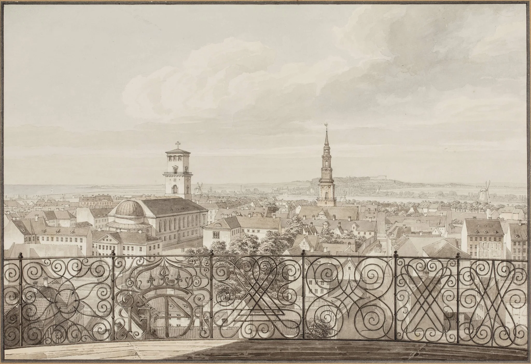 Udsigt fra Rundetårn over København til Frederiksberg Slot, detail
