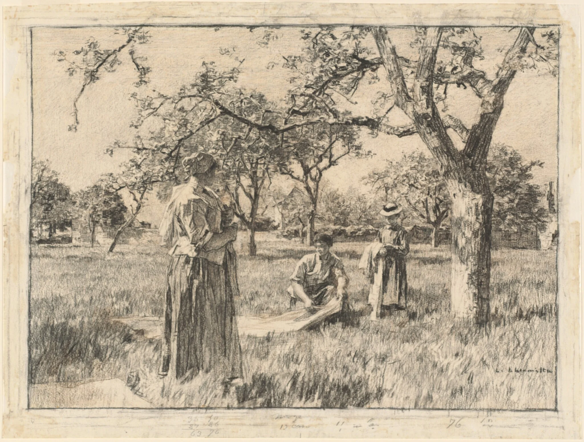 Washerwomen Setting the Linens Out to Dry, detail