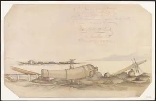 Brass 24-pounder gun, by Montagu Frederick O'Reilly, watercolor, 1853