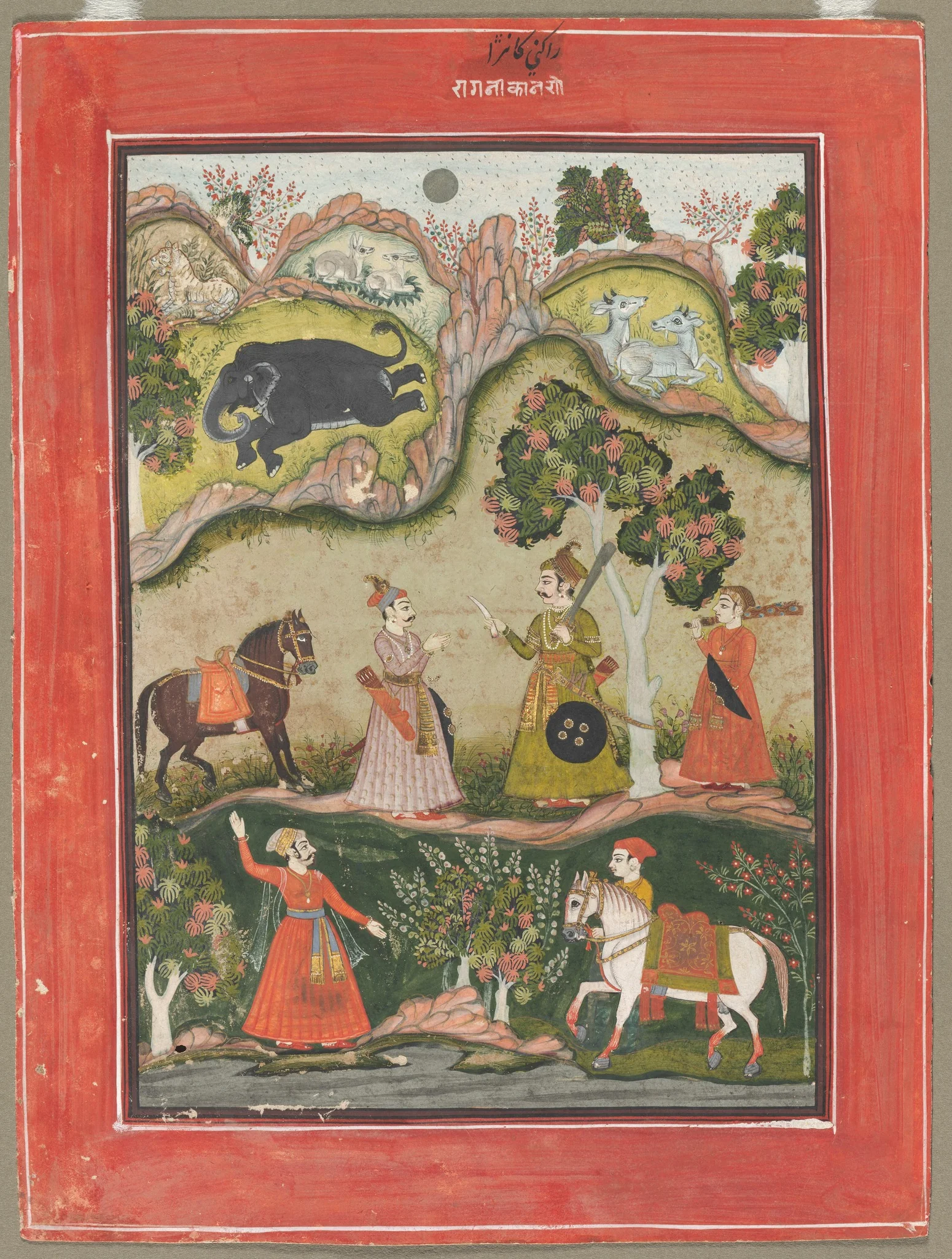 Kanhara Ragini: Song of Inspiration to Krishna for Killing the Elephant Demon, from the Ragamala Series, detail
