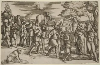Abraham Paying Tithes to Melchisedek, by Battista Franco, ink, 1530