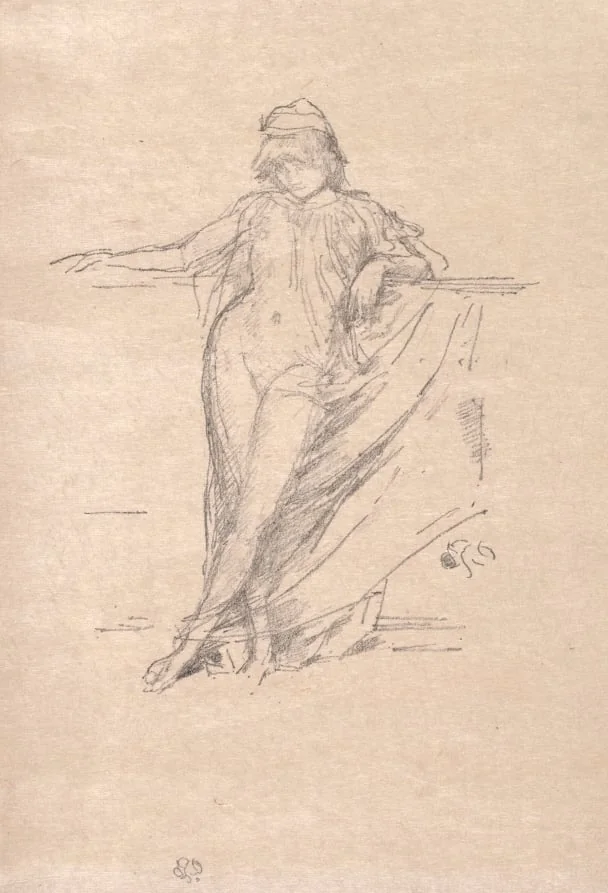 Little Draped Figure Leaning, detail