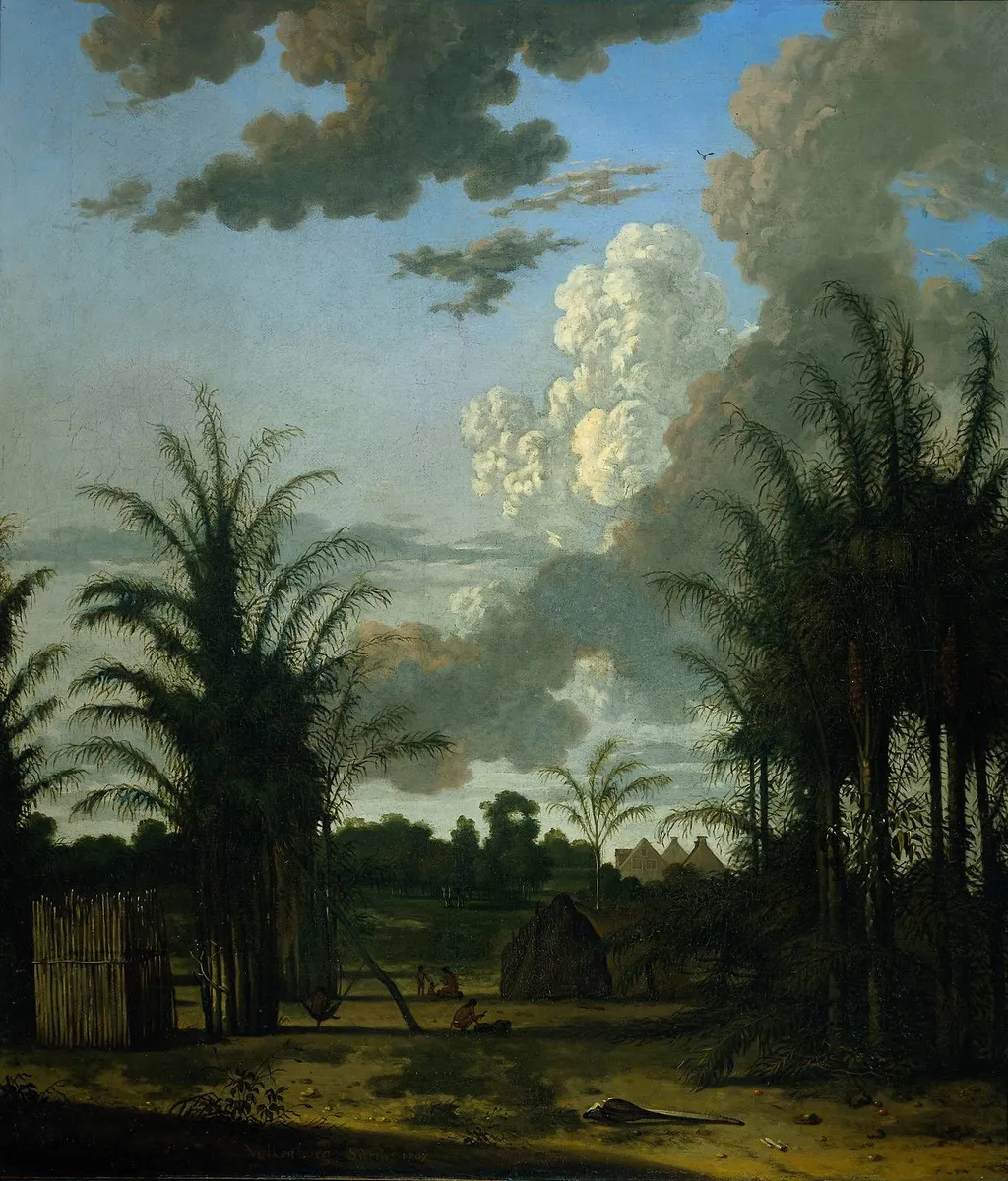 Plantation in Suriname, by Dirk Valkenburg, oil, 1707