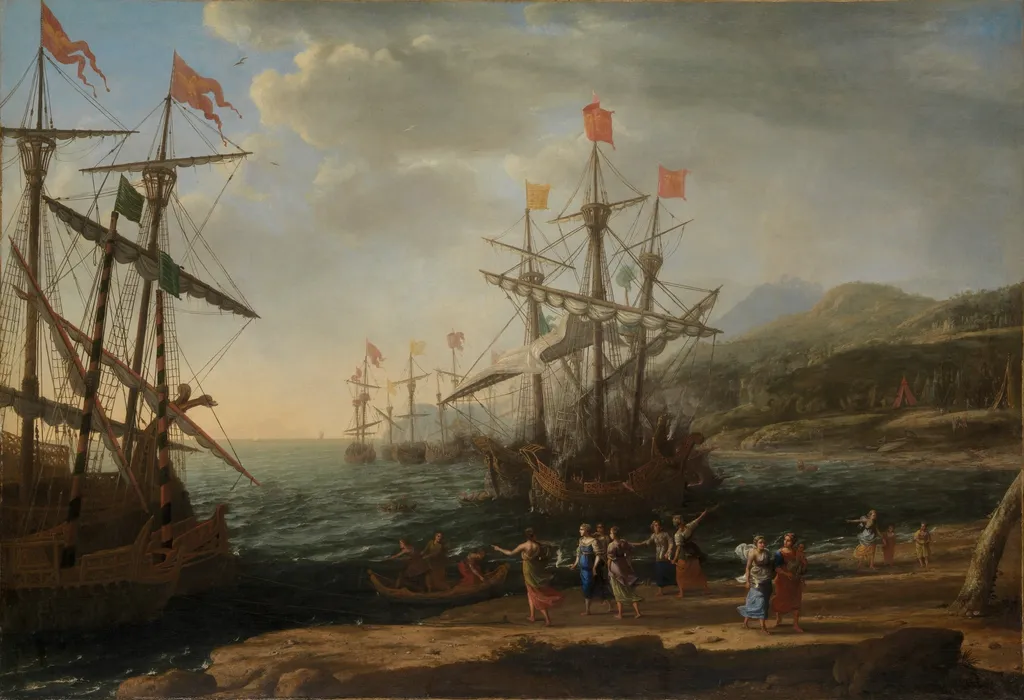 The Trojan Women Setting Fire to Their Fleet, by Claude Lorrain, oil, 1643