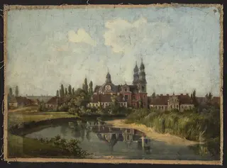 Church and monastery in Ląd, by Feliks Brzozowski, oil, 1874