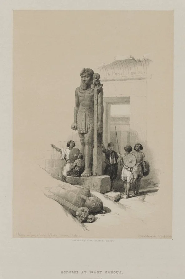 Egypt and Nubia, Volume II: Colossus in Front of the Temple at Wady Saboua, Nubia, detail