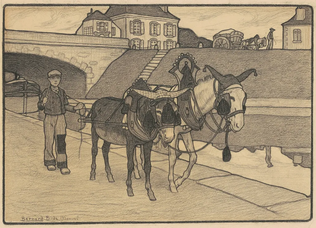Preliminary Drawing for "A Donkey-Team (Attelage d'ânes)", by Bernard Boutet de Monvel, graphite, 1904