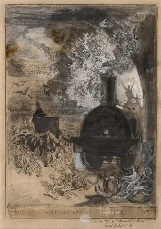 Frontispiece for L'Illustration Nouvelle: The Burial of the Burin, by Félix-Hilaire Buhot, ink, 1877