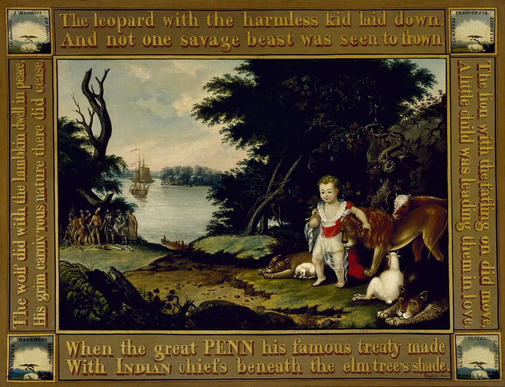 Peaceable Kingdom, by Edward Hicks, oil, 1826