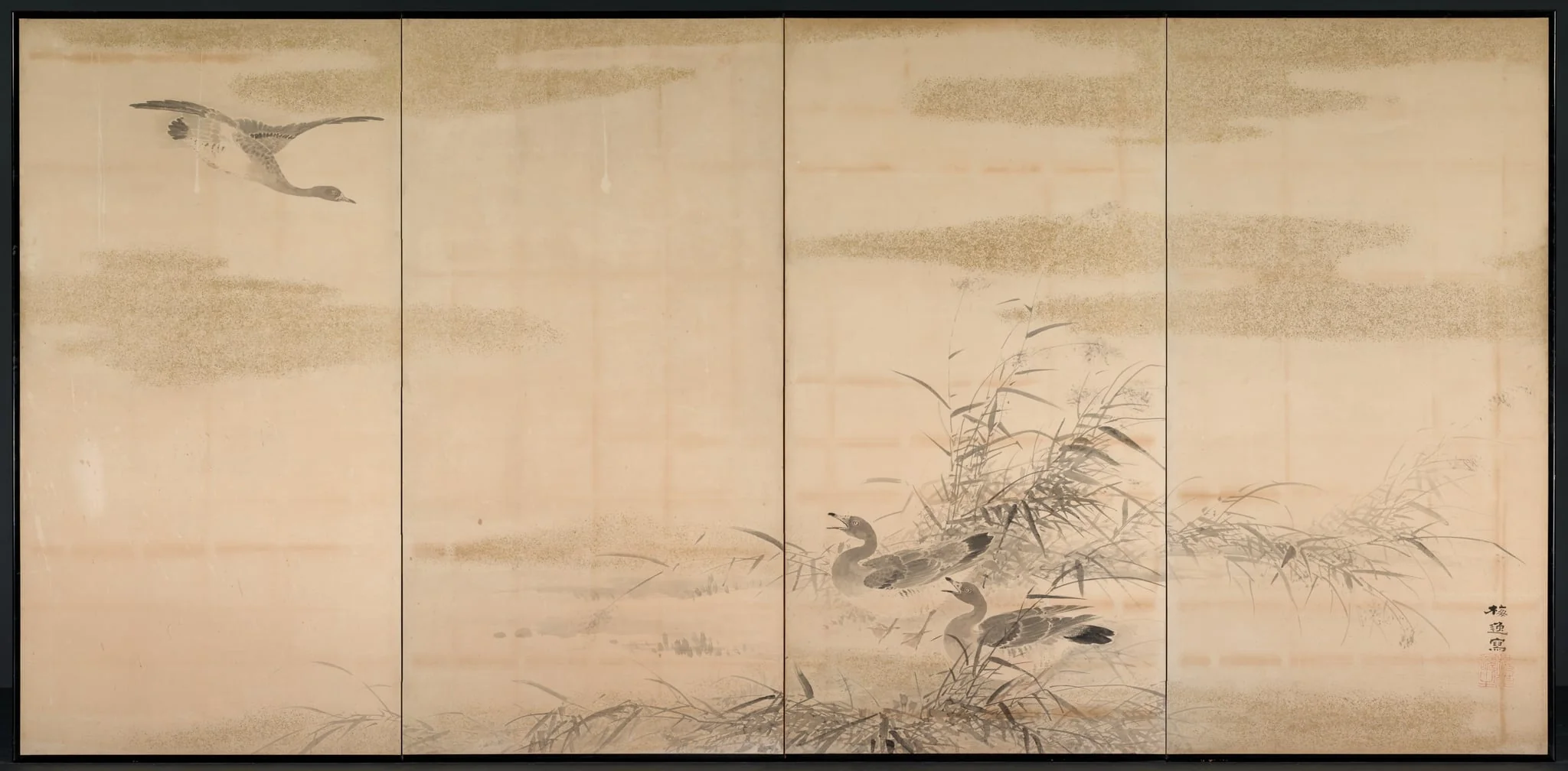 Geese, Reeds, and Water, detail