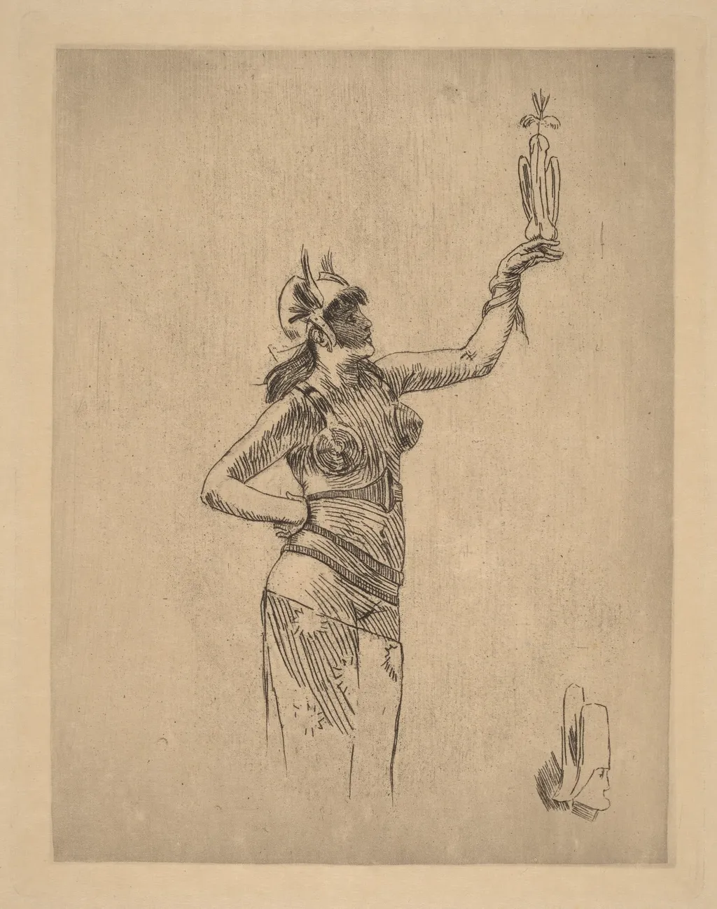 The Falconer (La fauconniere), by Félicien Rops, ink, 1866