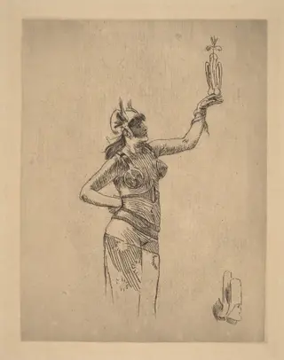 The Falconer (La fauconniere), by Félicien Rops, ink, 1866