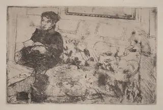 Interior: On the Sofa, by Mary Cassatt, ink, 1883