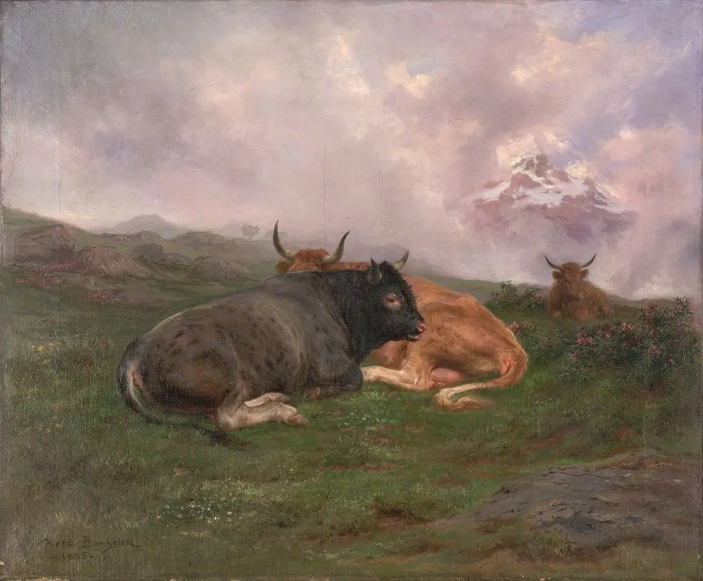 Cattle at Rest on a Hillside in the Alps, by Rosa Bonheur, oil, 1893