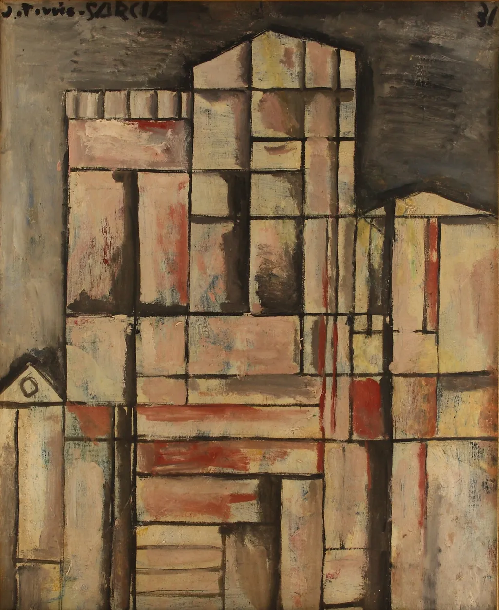 Cathedral construction, by Joaquín Torres-García, oil, 1931