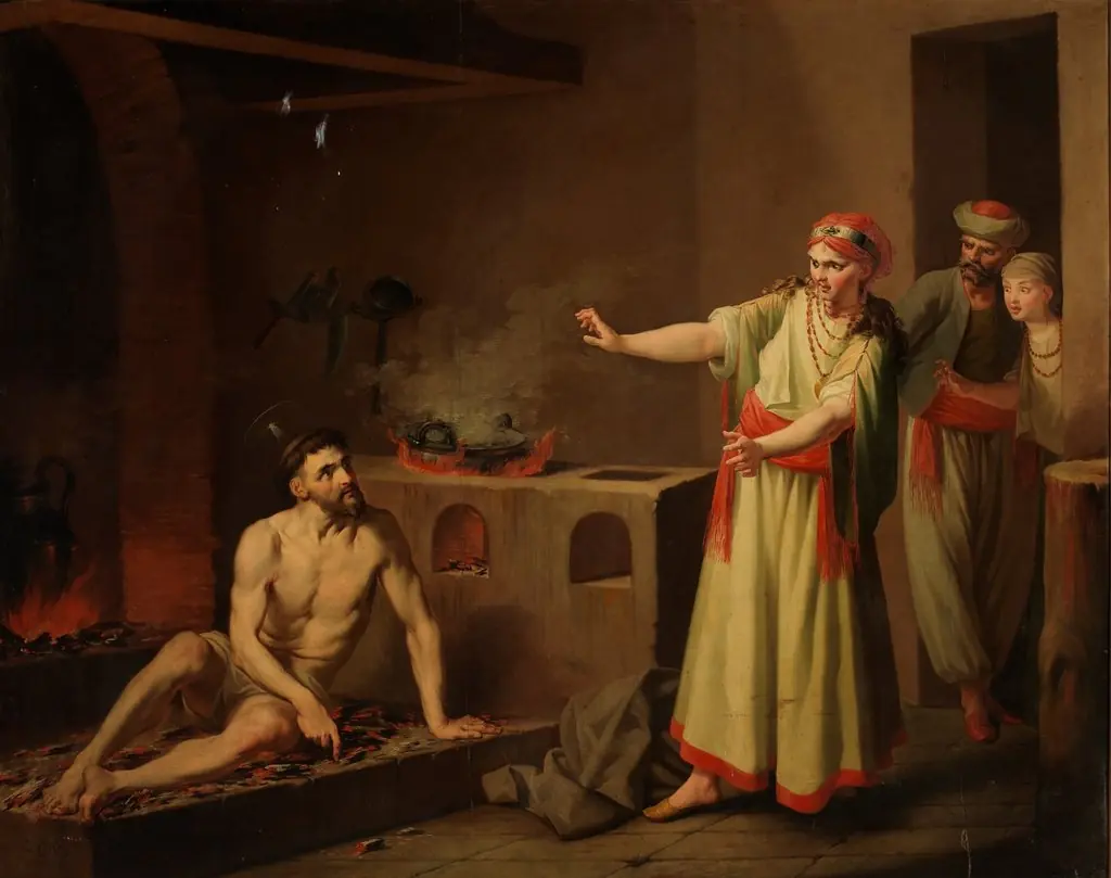 La prueba de fuego. San Francisco tendido sobre las brasas, by Zacarías González Velázquez, oil, 1794