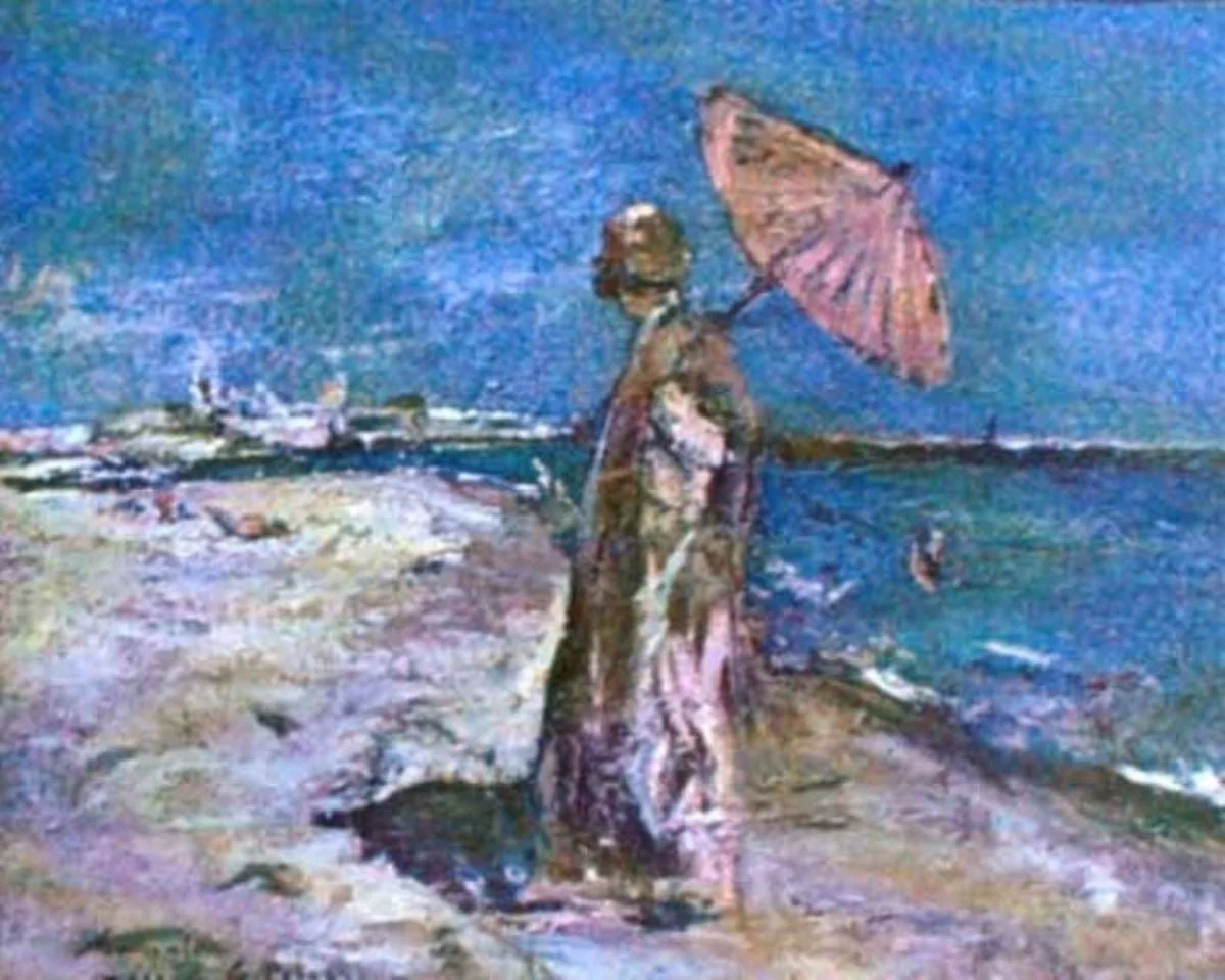 Femeie în roz pe malul mării, detail