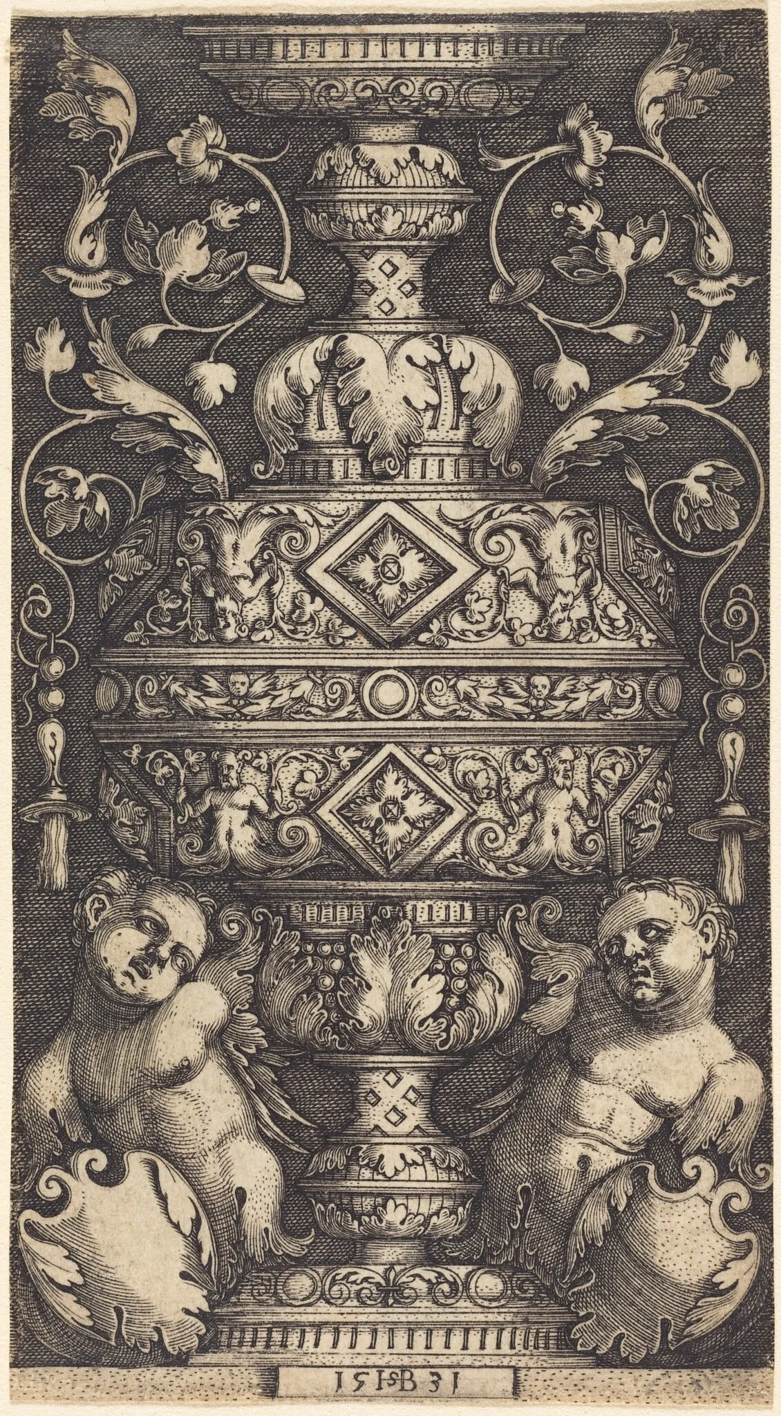 Double Goblet with Two Genii at the Base, detail