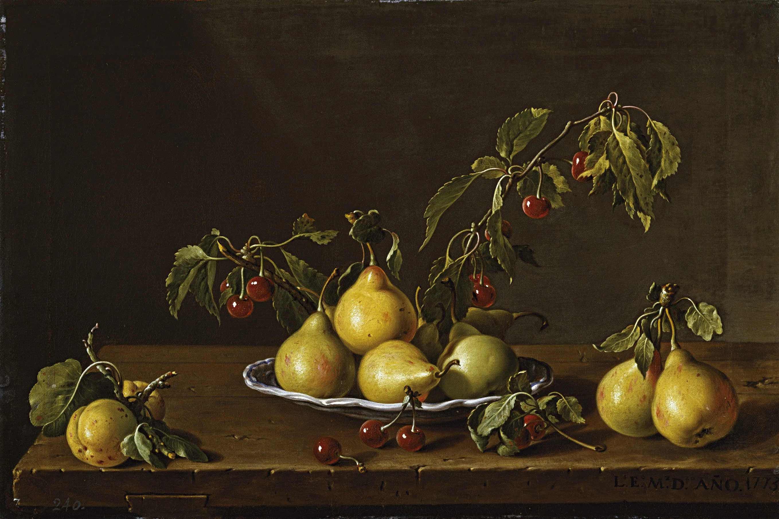 Still Life with Plate of Pears and Morello Cherries, detail