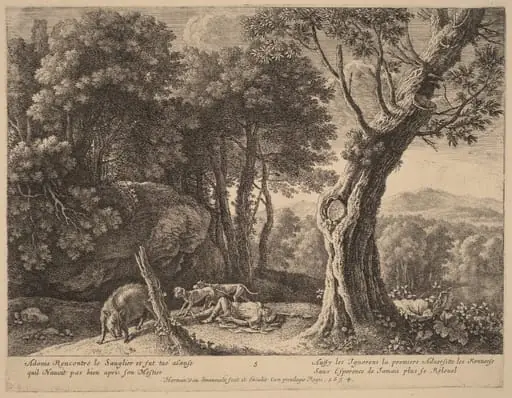 Death of Adonis, by Herman van Swanevelt, ink, 1628