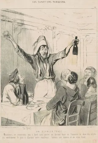 Un dernier toast, by Honoré Daumier, ink, 1843