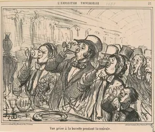 Vue prise a la buvette pendant la canicule, by Honoré Daumier, ink, 1855