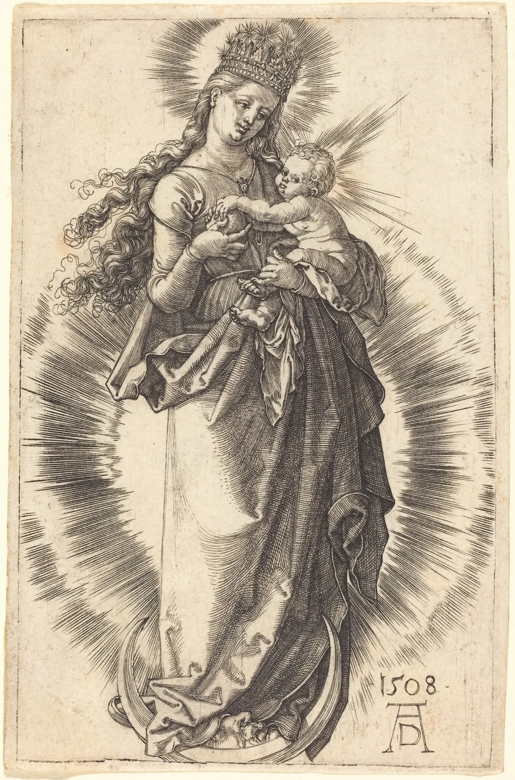 The Virgin and Child on a Crescent with a Starry Crown, by Albrecht Dürer, ink, 1508