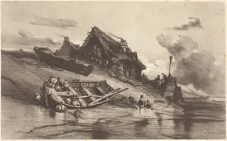 Chaumières de pêcheurs, by Eugène Isabey, ink, 1844
