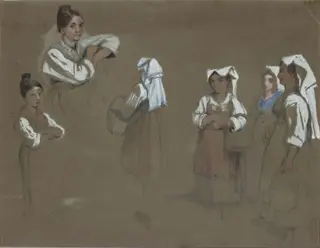 Studies of Italian women, Amalfi, by Clarkson Frederick Stanfield, watercolor, 1820