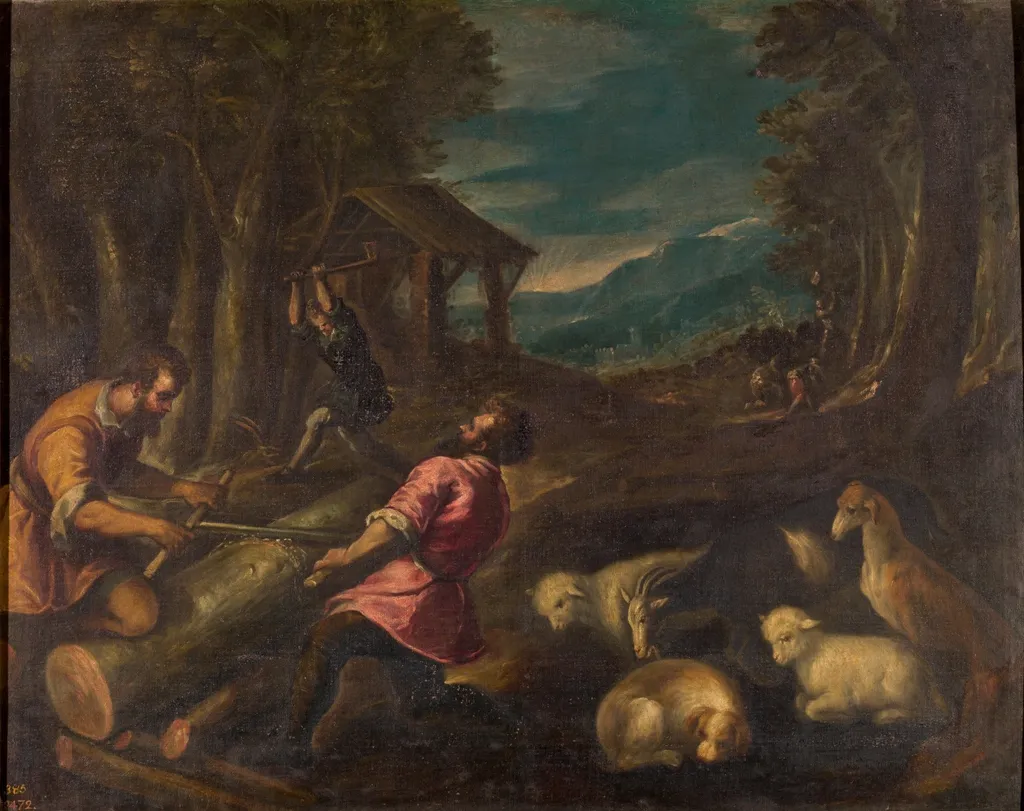 Woodcutters or Winter, by Paolo Fiammingo, oil, 1551