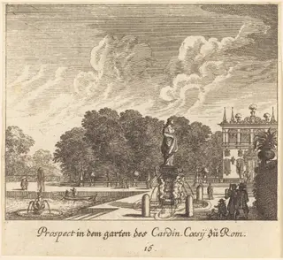 Gardens of Cardinal Coessi, Rome, by Melchior Küsel, ink, 1681