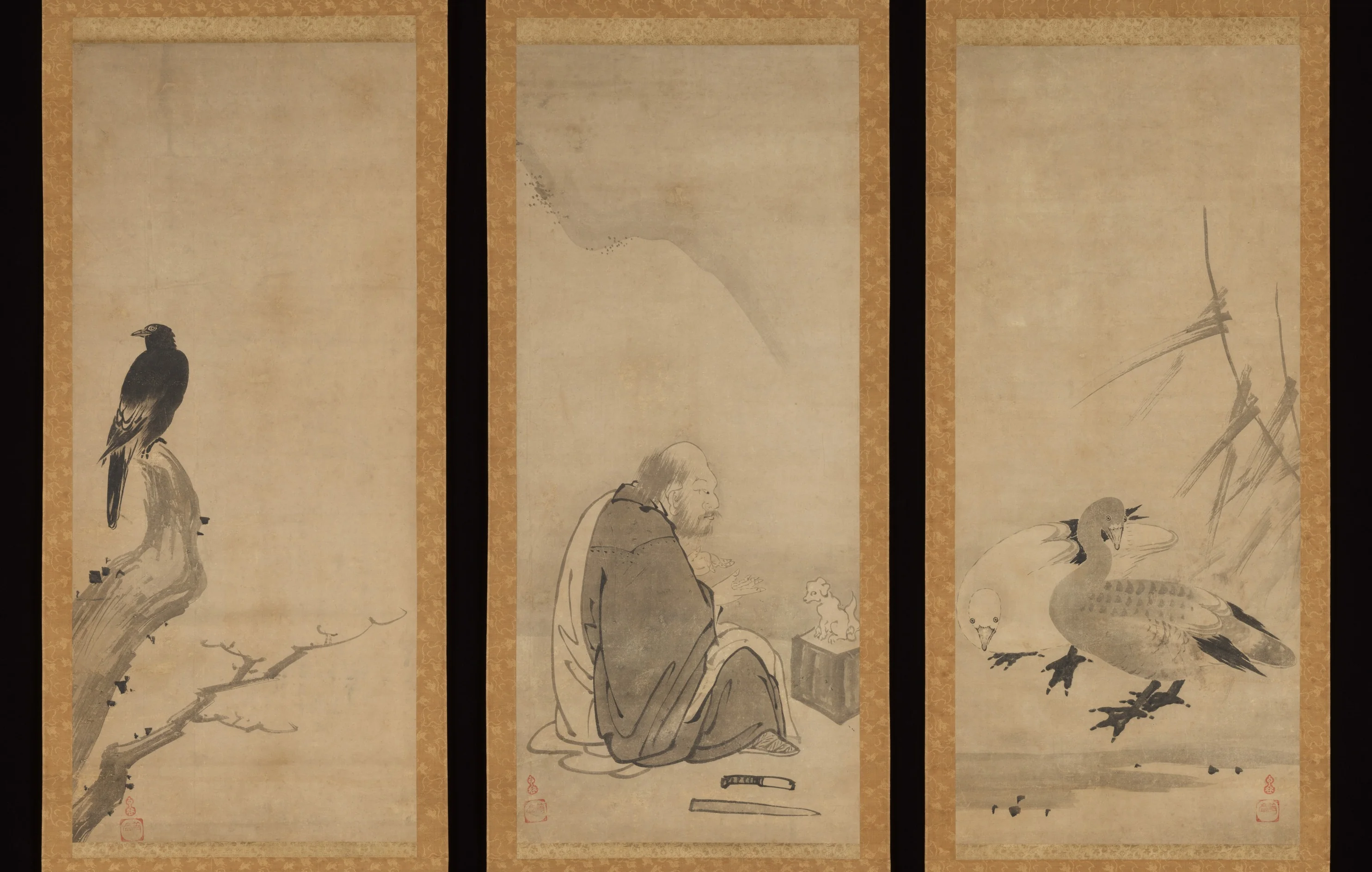 Huineng, the Sixth Patriarch of Zen, with Geese and Myna, detail