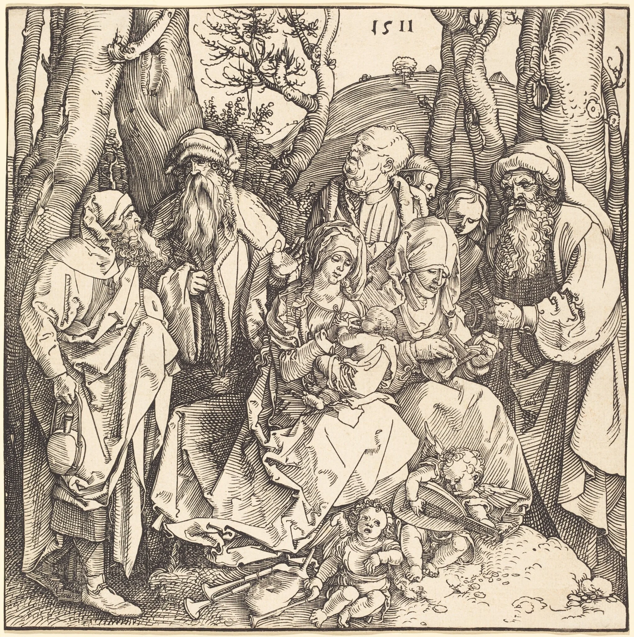 The Holy Family with Two Music-Making Angels, detail