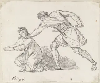 Warrior Seizing a Kneeling Figure, by Jacques-Louis David, chalk, 1778