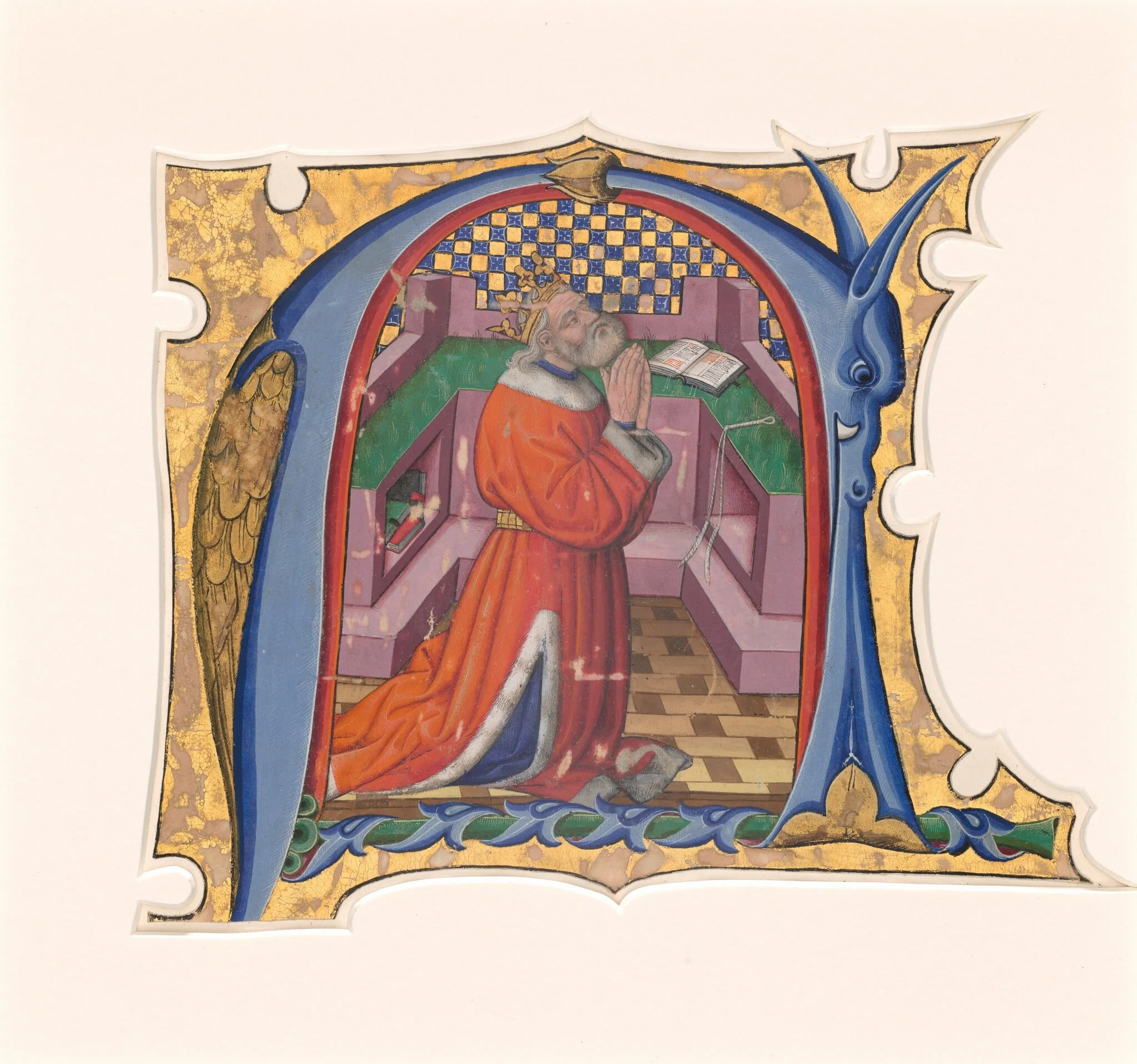 Initial N (?) with David in Prayer, detail