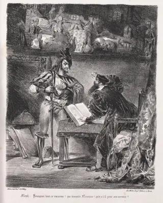 Illustrations for Faust:  Méphistophélés visits Faust, by Eugène Delacroix, 1828