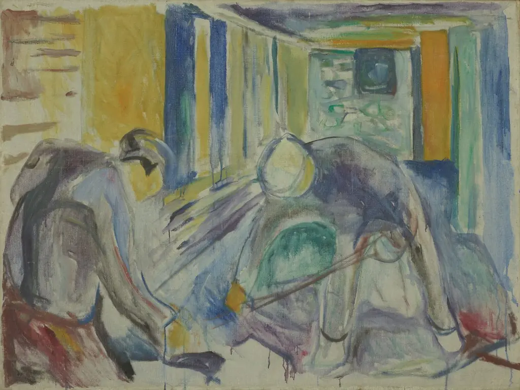 Building Workers in the Studio, by Edvard Munch, oil, 1920
