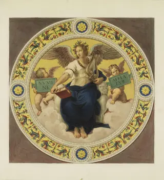 Copy after Raphael’s ceiling fresco representing ‘Poetry’ in the Stanza della Segnatura (Vatican Palace, Rome,1509-11), 1864, by Cesari Mariannecci, watercolor, 1864