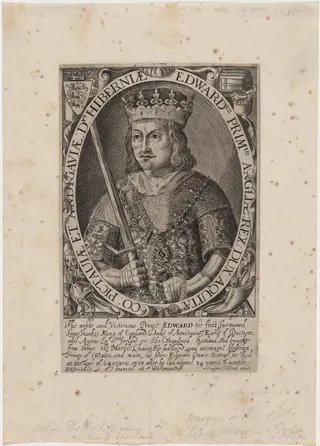 Edward I of England, by Renold Elstrack, ink, 1598