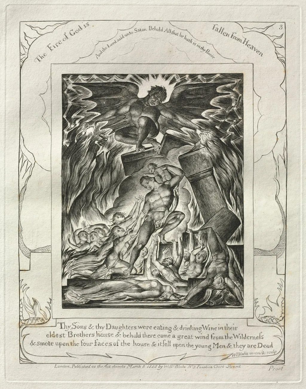 The Book of Job:  Pl. 3, Thy Sons and thy Daughters were eating and drinking Wine in their, by William Blake, 1825