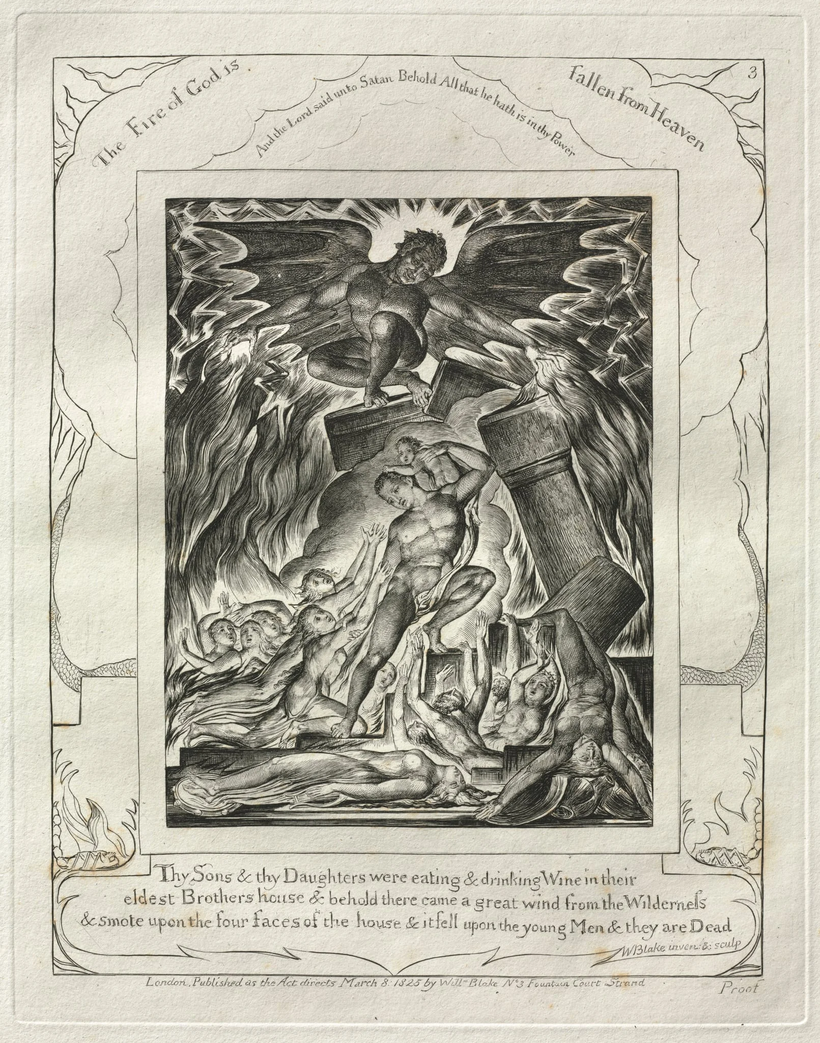 The Book of Job: Pl. 3, Thy Sons and thy Daughters were eating and drinking Wine in their, detail