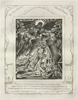 The Book of Job:  Pl. 3, Thy Sons and thy Daughters were eating and drinking Wine in their, by William Blake, 1825