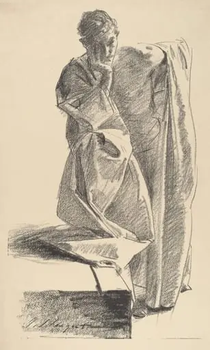 Study of a Young Man in a Robe, Standing, by John Singer Sargent, ink, 1895