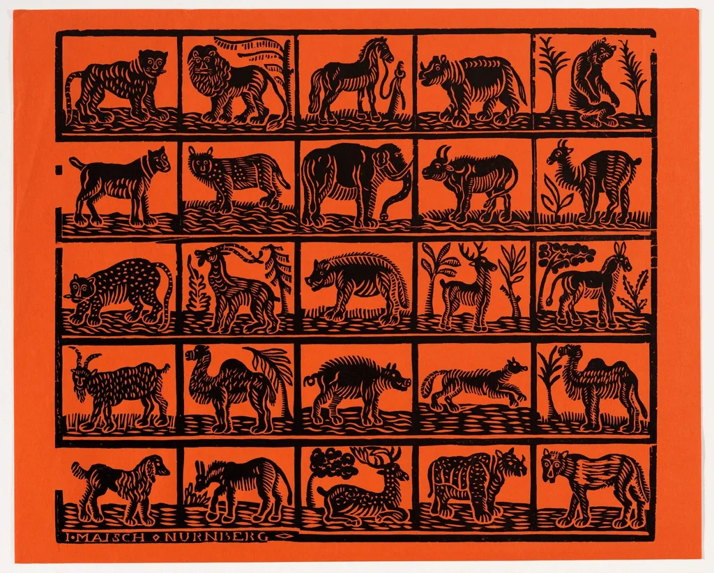 Endpaper with Animals, by Johann Maisch, ink, 1824