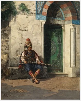 Arab Soldier Seated by a Doorway, detail