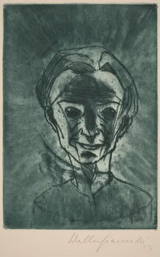 Smiling Head, Self-portrait (Lächelnder Kopf, Selbstporträt), by Walter Gramatté, ink, 1923