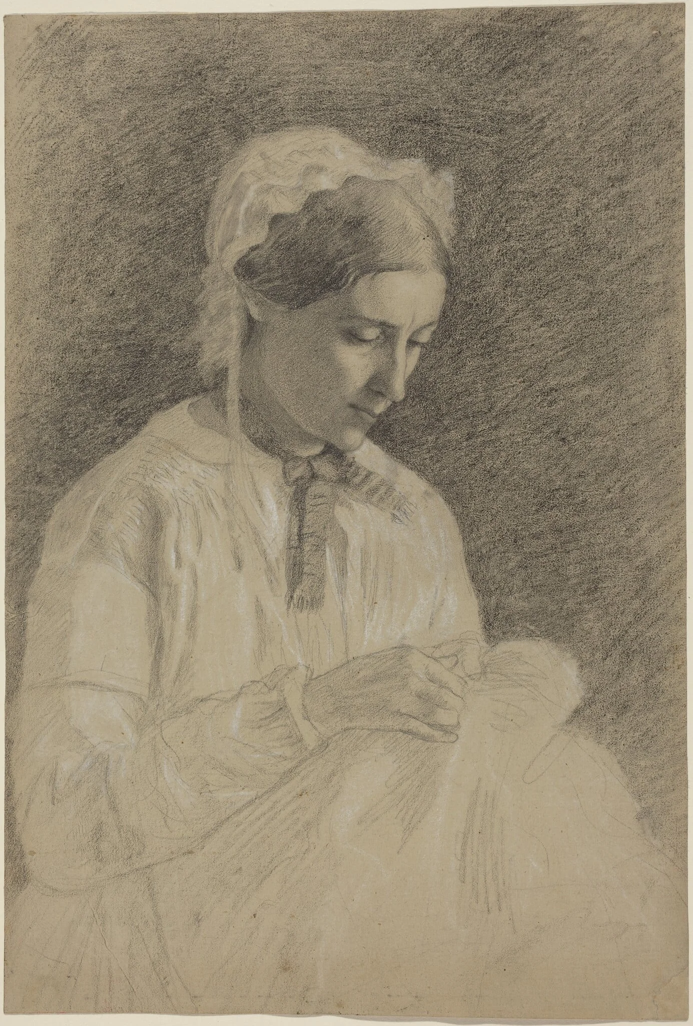 Woman Embroidering, detail