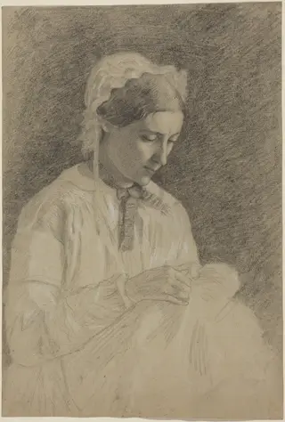 Woman Embroidering, by Edgar Degas, chalk, 1858