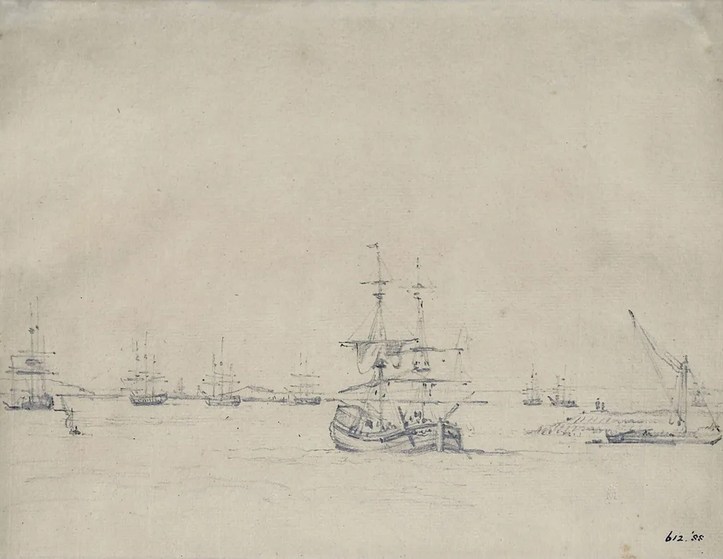 A brig at anchor and other shipping in the Thames, by John Constable, watercolor, 1803
